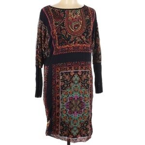 Fuzzi long sleeve mandala mesh fit long sleeve stretch dress mini women’s large